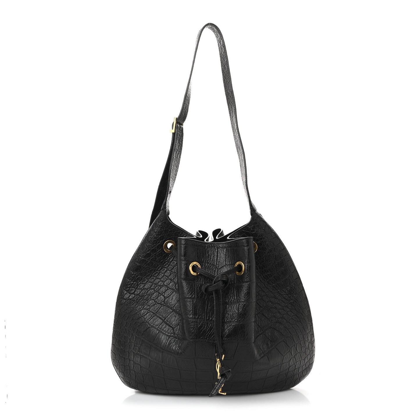Calfskin Crocodile Embossed Paris VII Large Flat Hobo Fondente