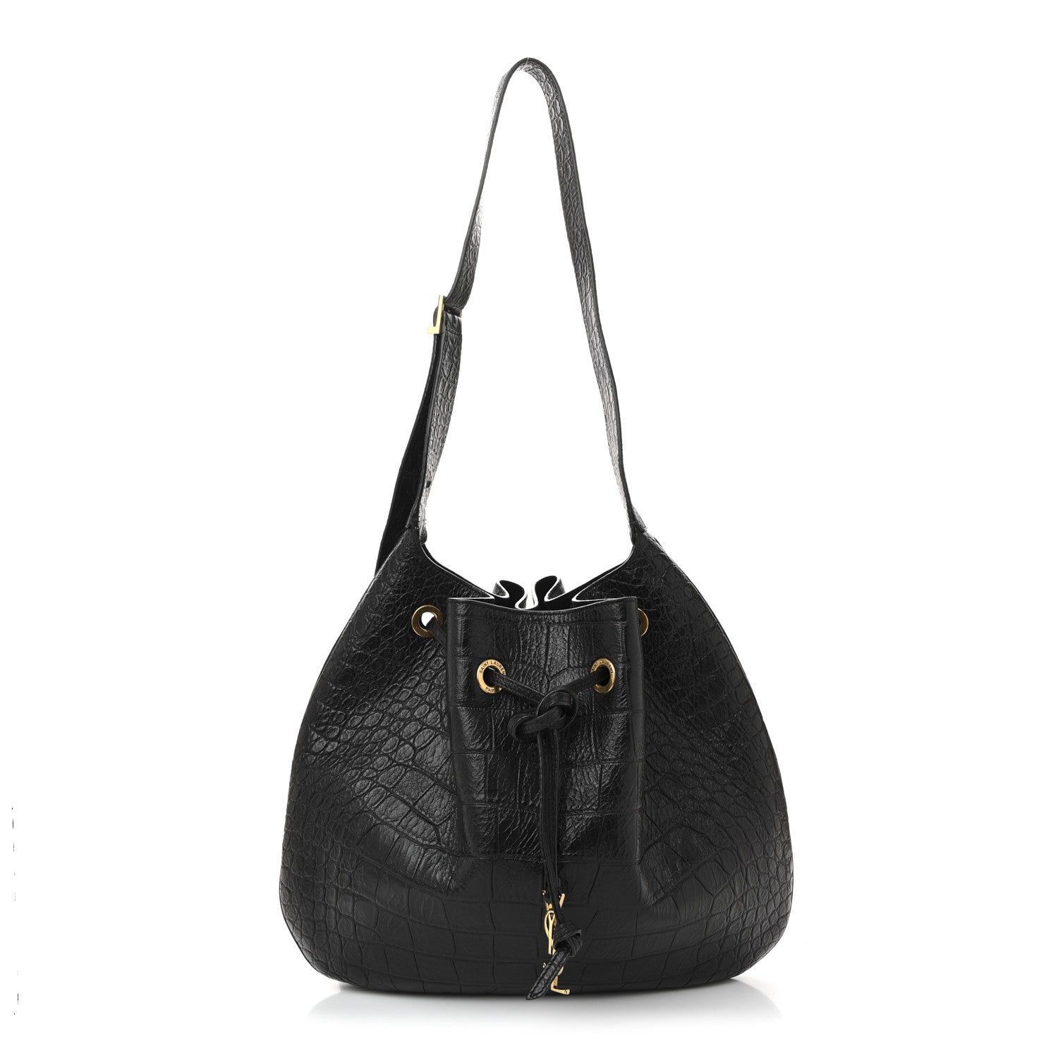 Saint Laurent Calfskin Crocodile Embossed Paris VII Large Flat Hobo Fondente 1 of 11