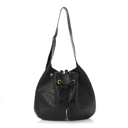 Saint Laurent Calfskin Crocodile Embossed Paris VII Large Flat Hobo Fondente 1 of 11