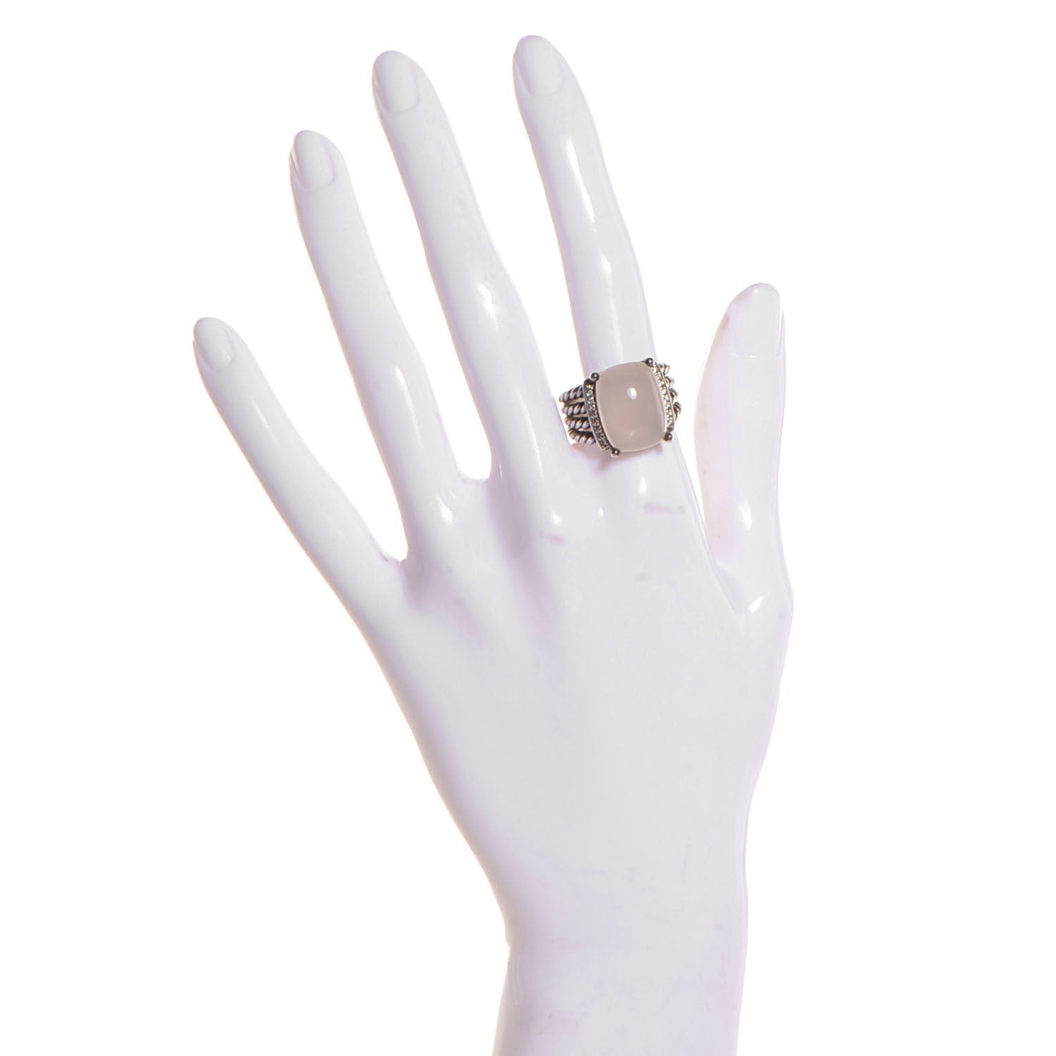 David Yurman Sterling Silver Diamond Chalcedony 16mm Wheaton Ring 56 7.5 2 of 5