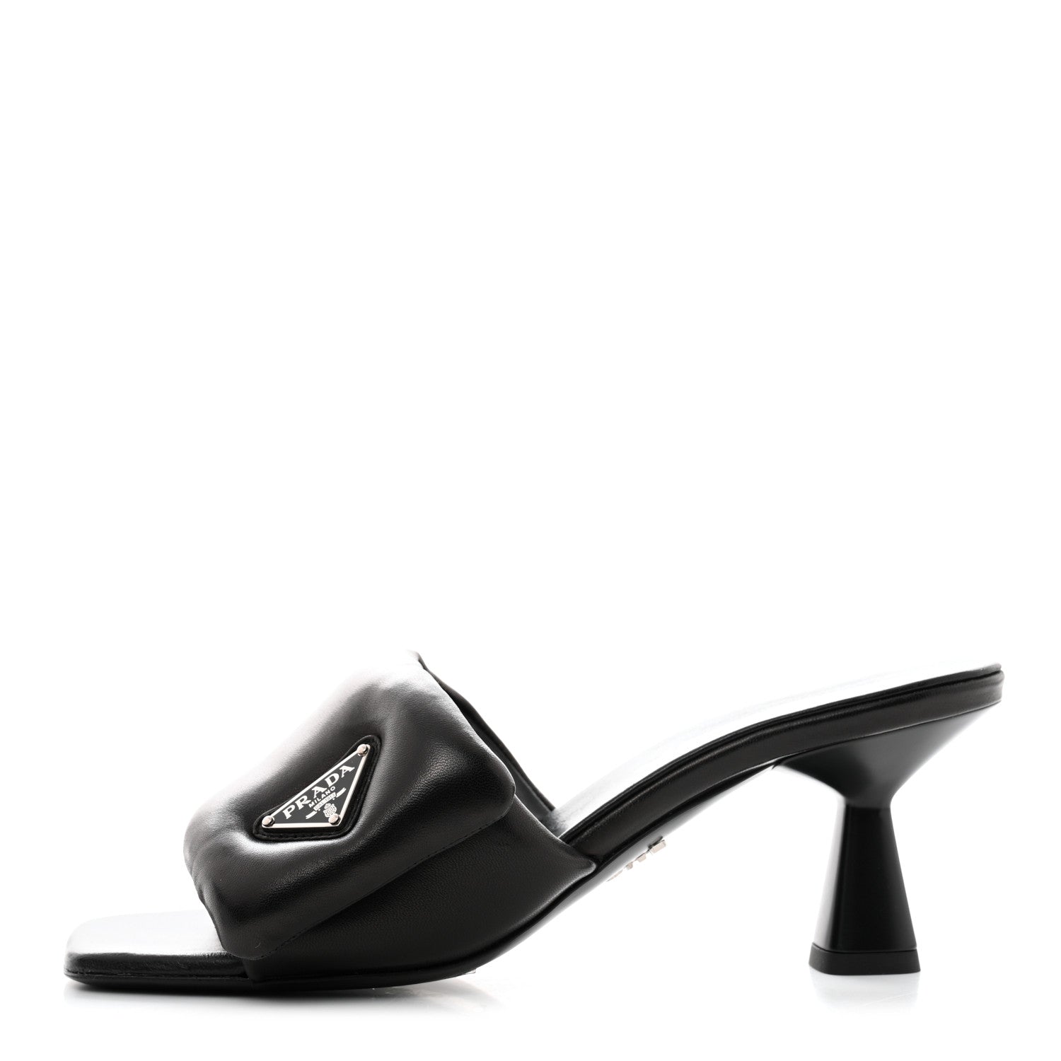 Prada Nappa Soft Padded Metal Triangle Logo 65mm Slide Sandals 37 Black 1 of 8
