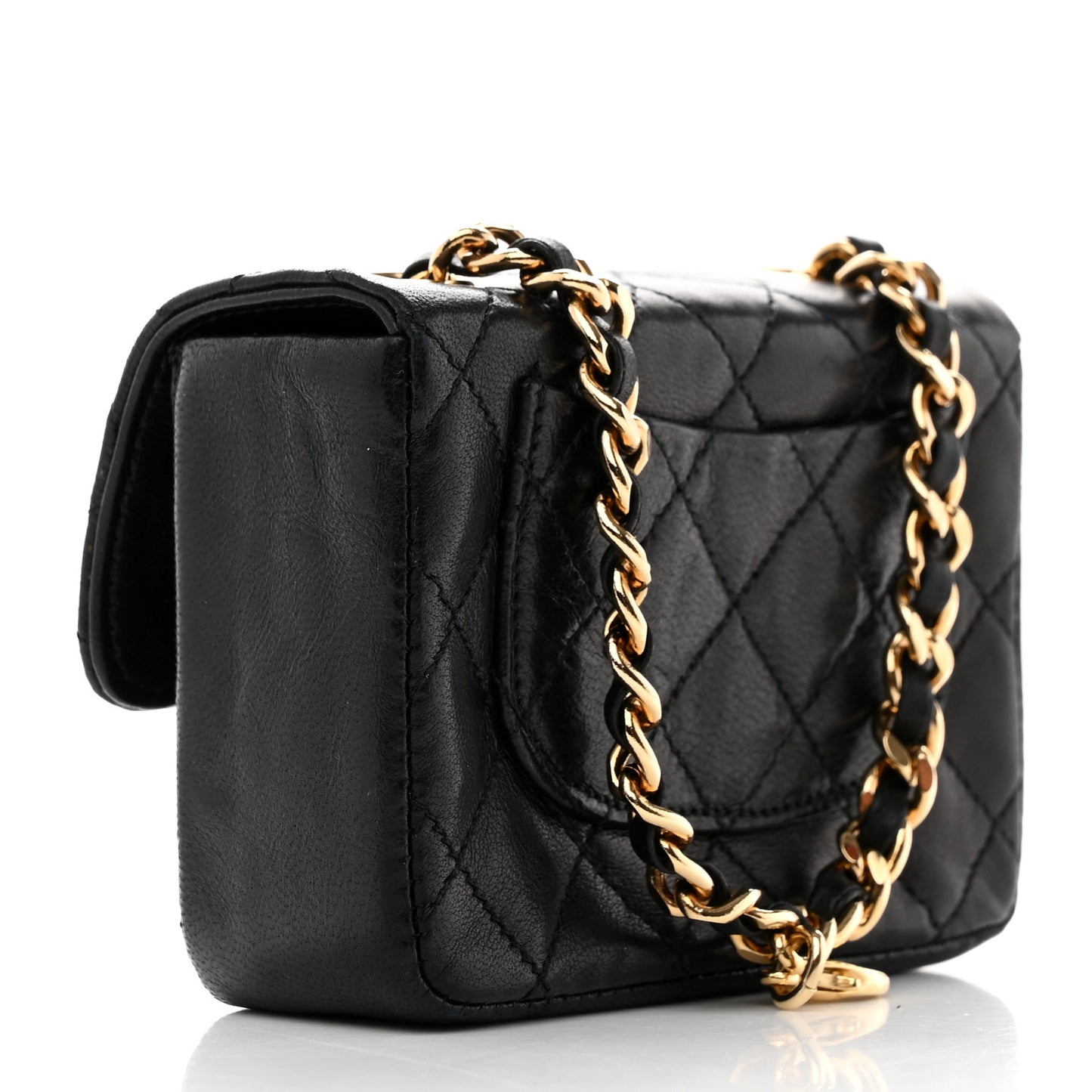 Lambskin Quilted Mini Flap Belt Bag Charm Black