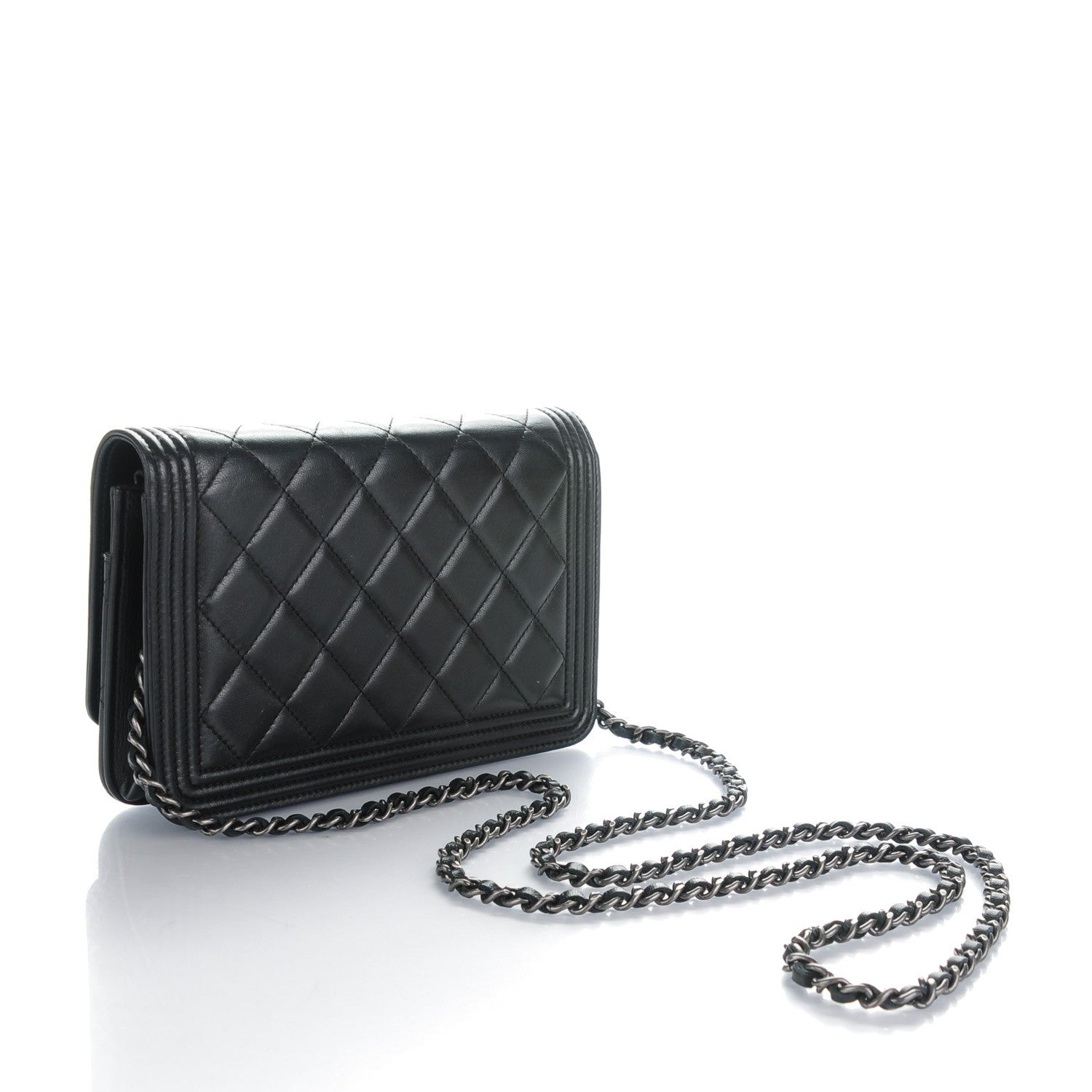 Chanel Lambskin Quilted Boy Wallet On Chain WOC Black 3 of 8