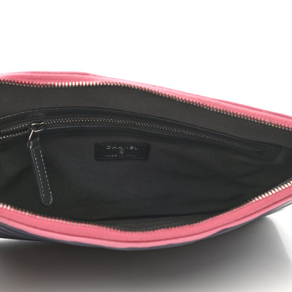 Chanel Aged Calfskin Chevron Quilted Medium Gabrielle Cosmetic Case Pink Navy Black 5 of 7