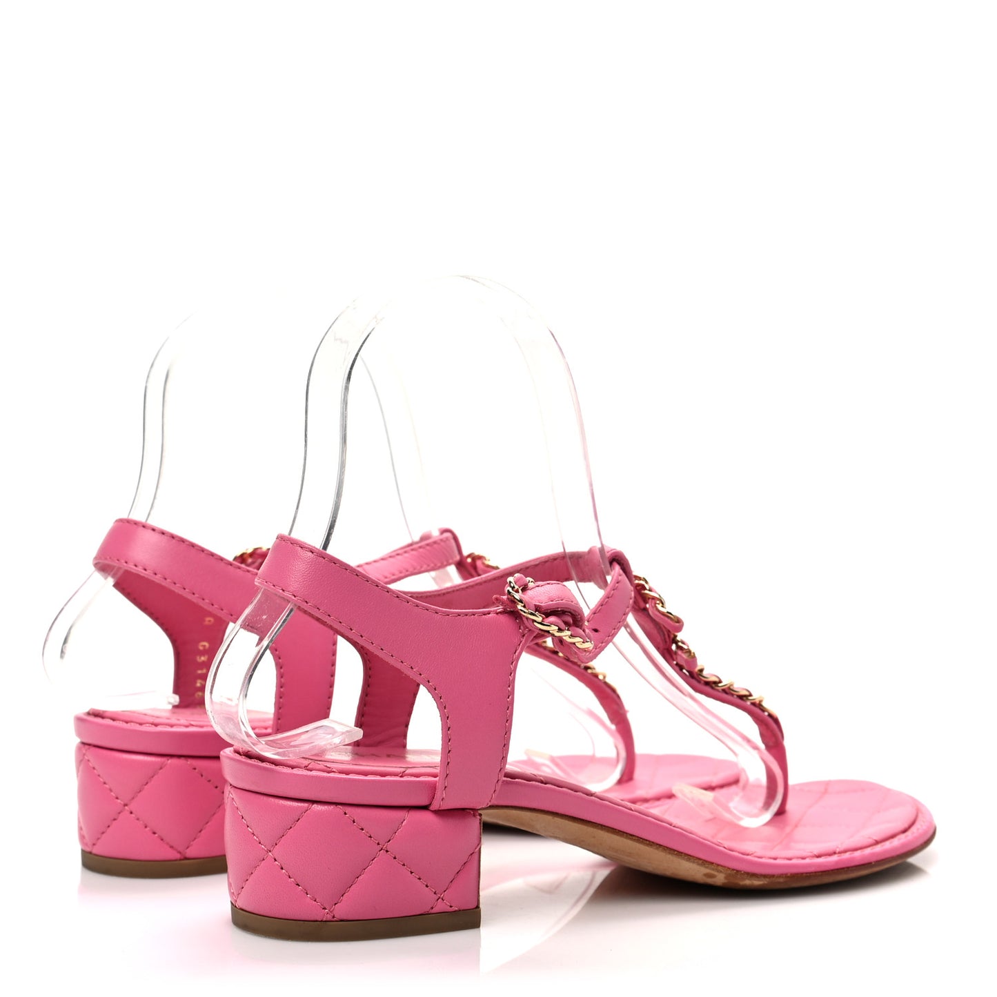 Lambskin Chain CC Logo Thong Sandals 35.5 Pink