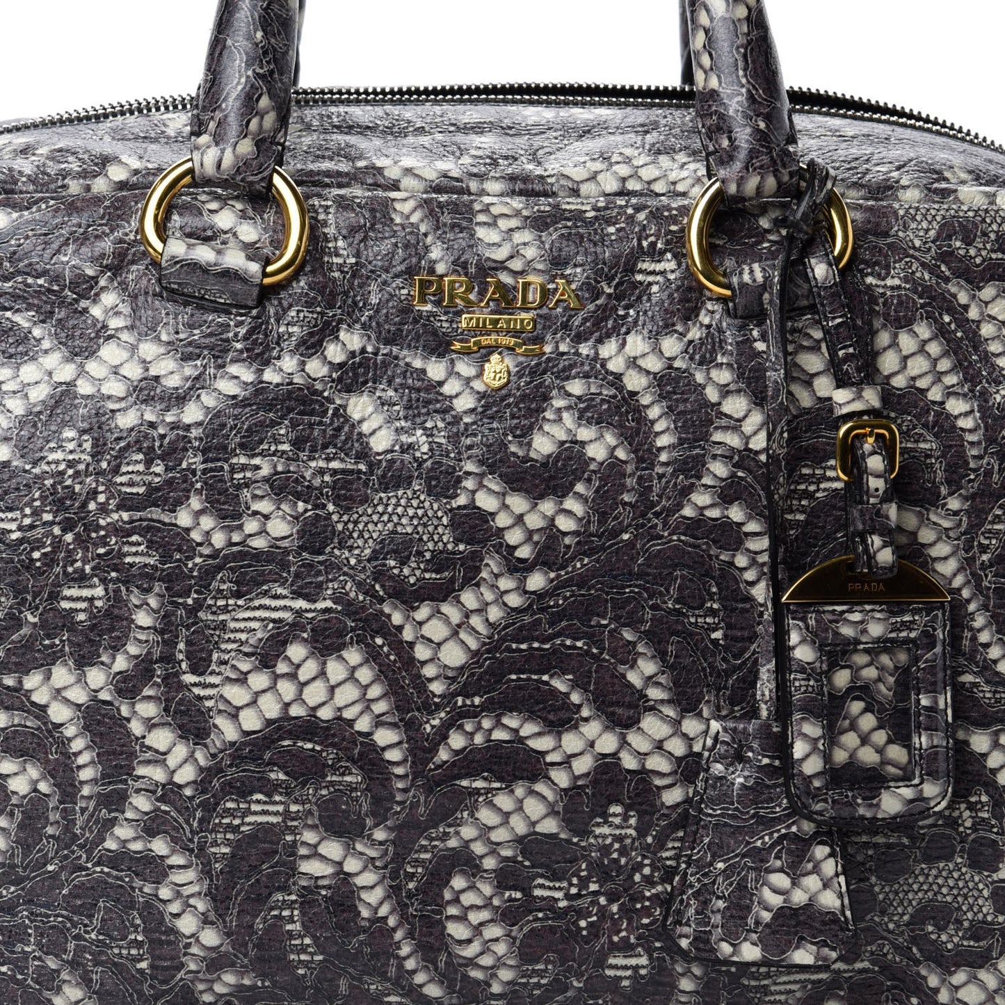 Cervo Lux Print Lace Bauletto Bag Talco