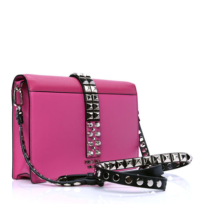 Prada Saffiano City Calfskin Studded Small Elektra Shoulder Bag Fuxia 2 of 5