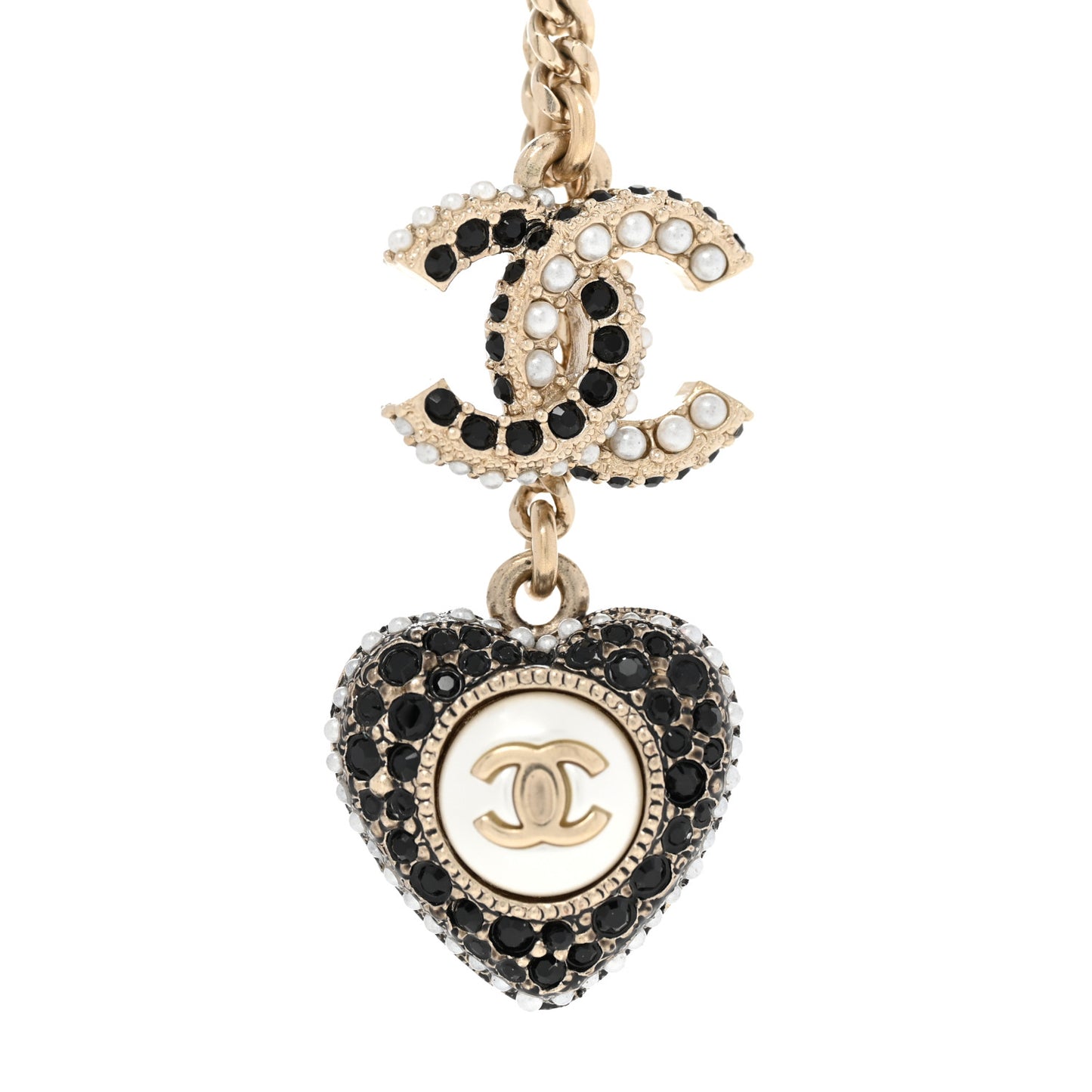 Crystal CC Heart Necklace Black Pearly White Gold
