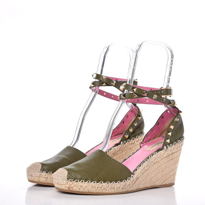 Valentino Garavani Grained Calfskin Rockstud Ankle Wrap Espadrille 15/85mm Wedges 40 Oasis 3 of 12