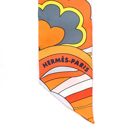 Hermes Silk Faubourg Rainbow Twilly Orange Rose Gris 4 of 4