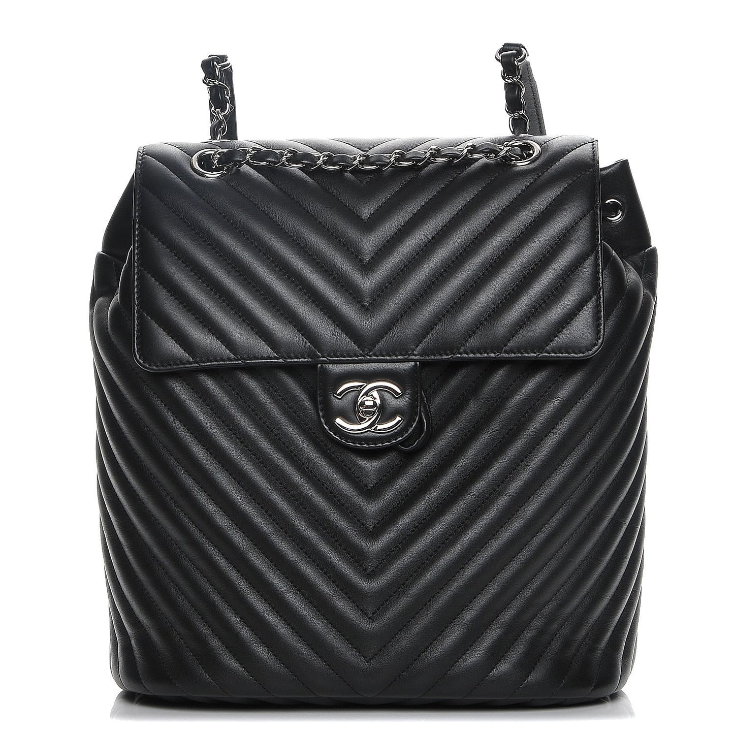 Calfskin Chevron Quilted Large Urban Spirit Backpack Black