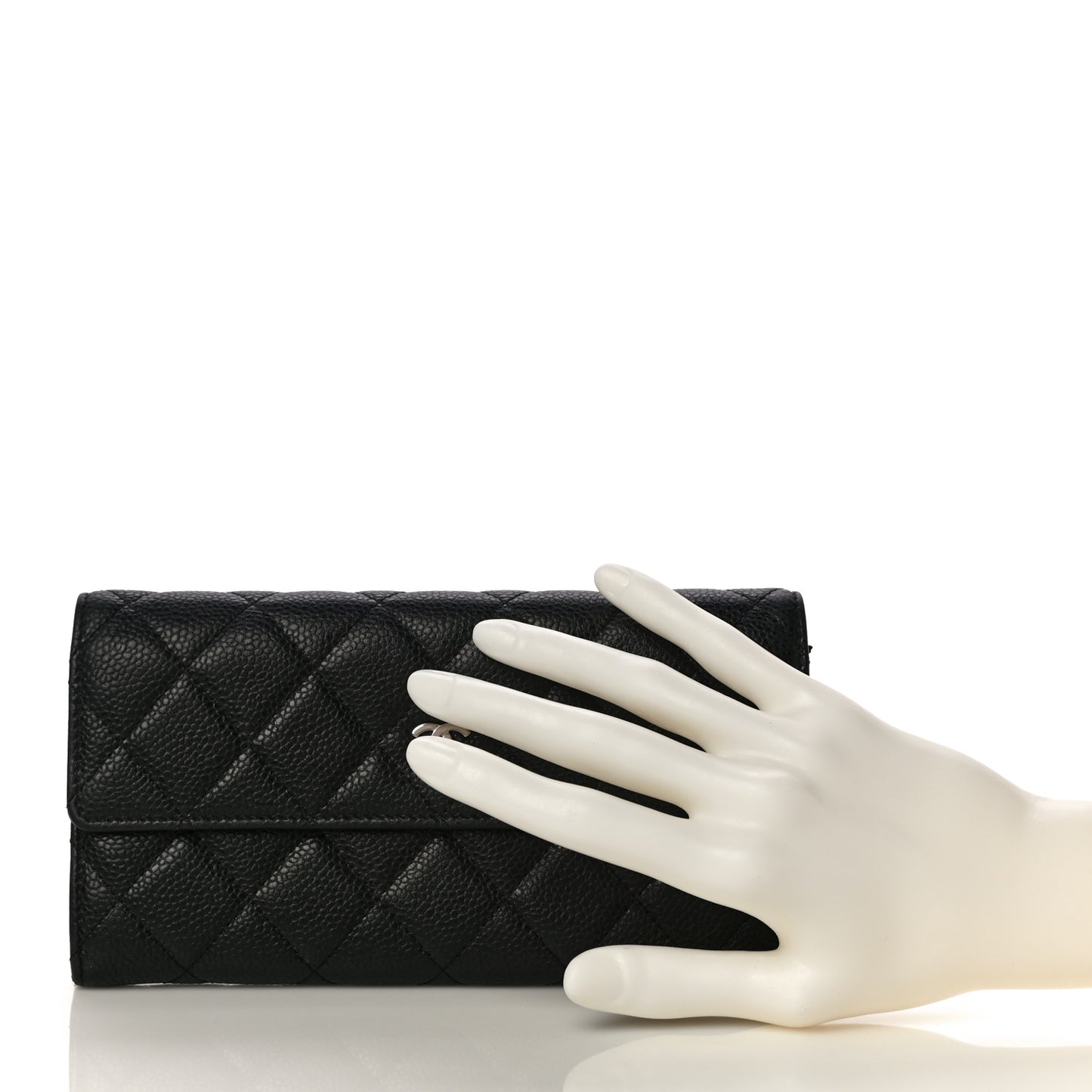 Caviar Quilted Large Gusset Flap Wallet Black