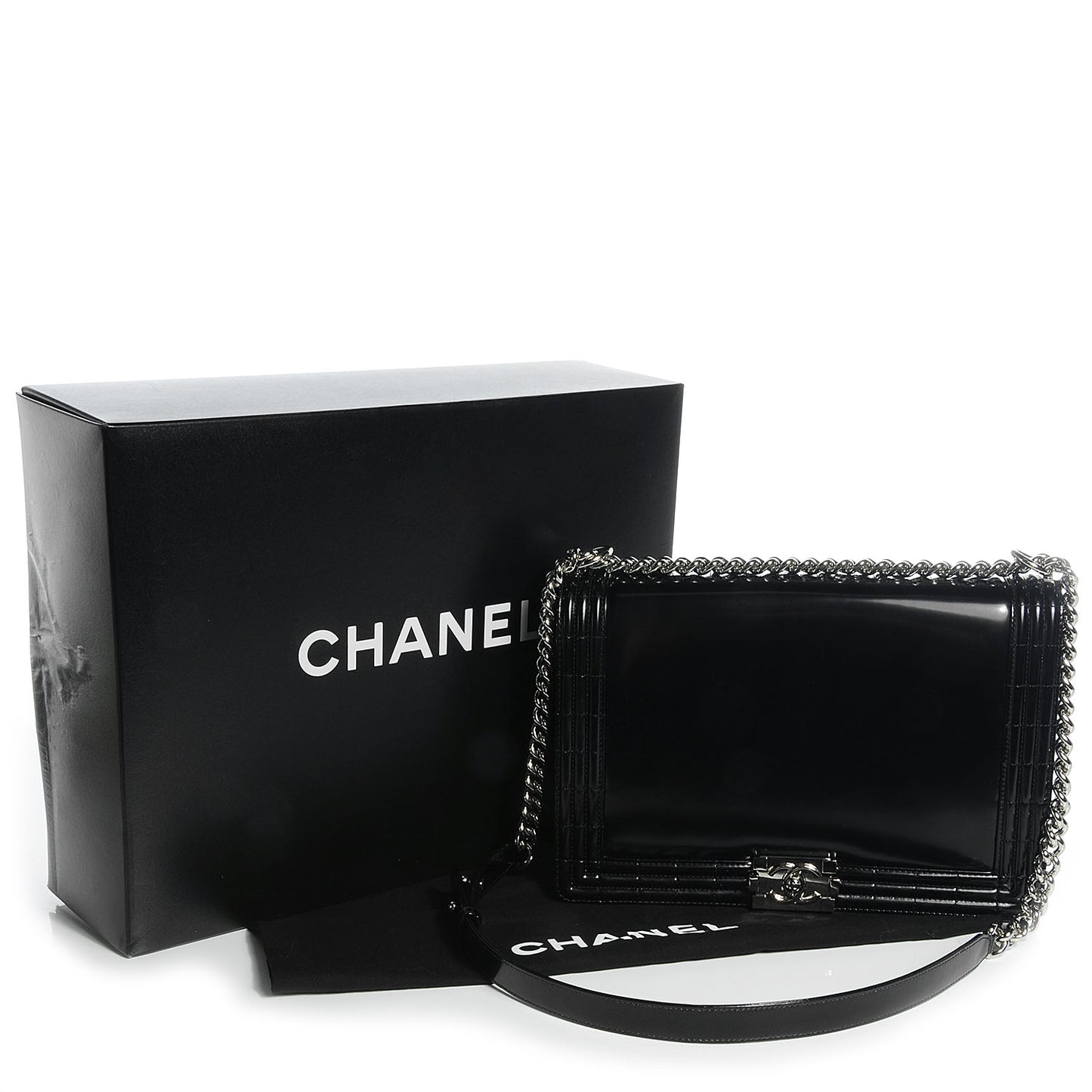 Glazed Calfskin Large Boy Flap Black