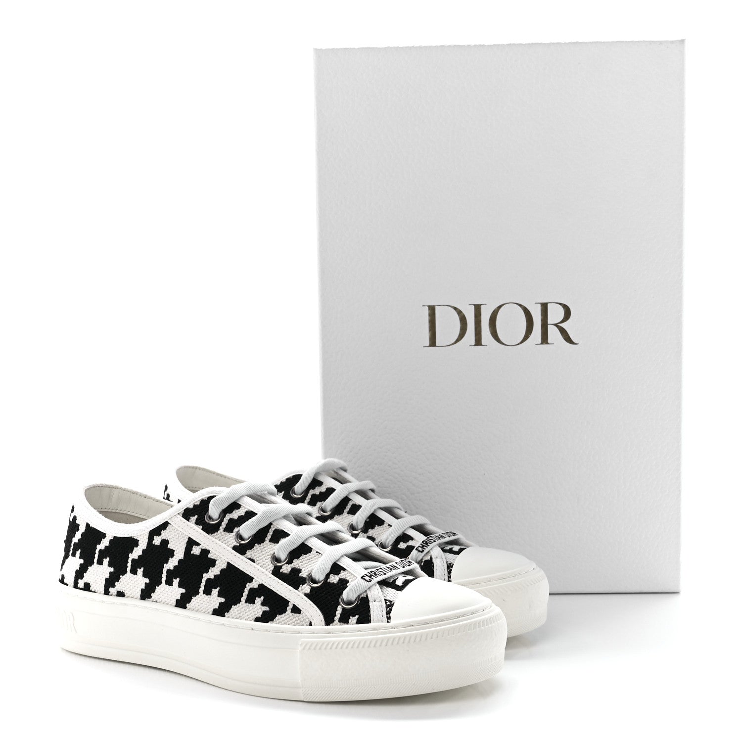 Christian Dior Canvas Macro Houndstooth Embroidered Womens Walk'N'Dior Low Top Sneakers 36 White Black 9 of 9