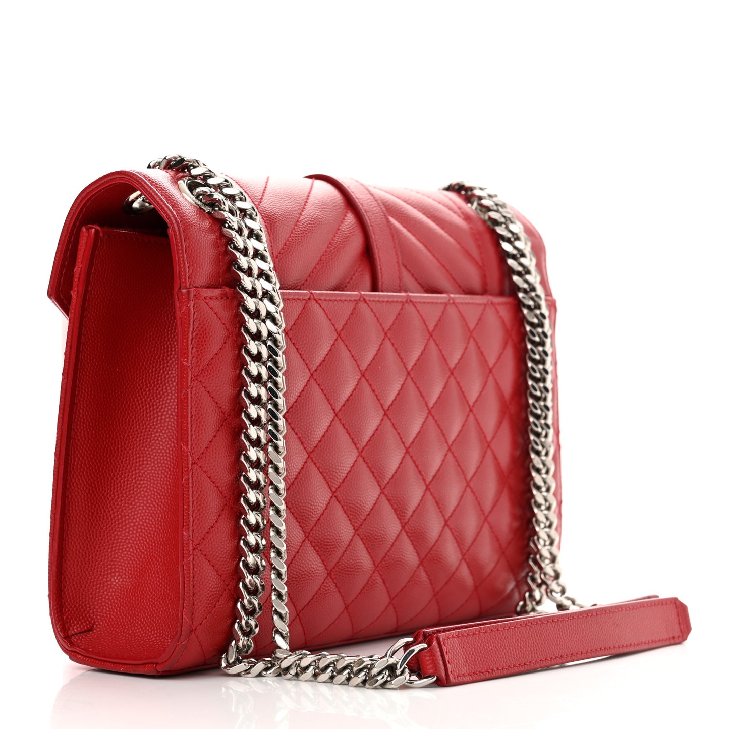 Grain De Poudre Textured Mixed Matelasse Triquilt Medium Monogram Satchel New Red