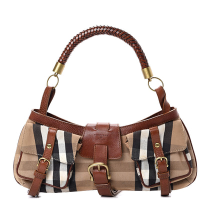 Burberry Calfskin House Check Woven Shoulder Bag Tan 1 of 13