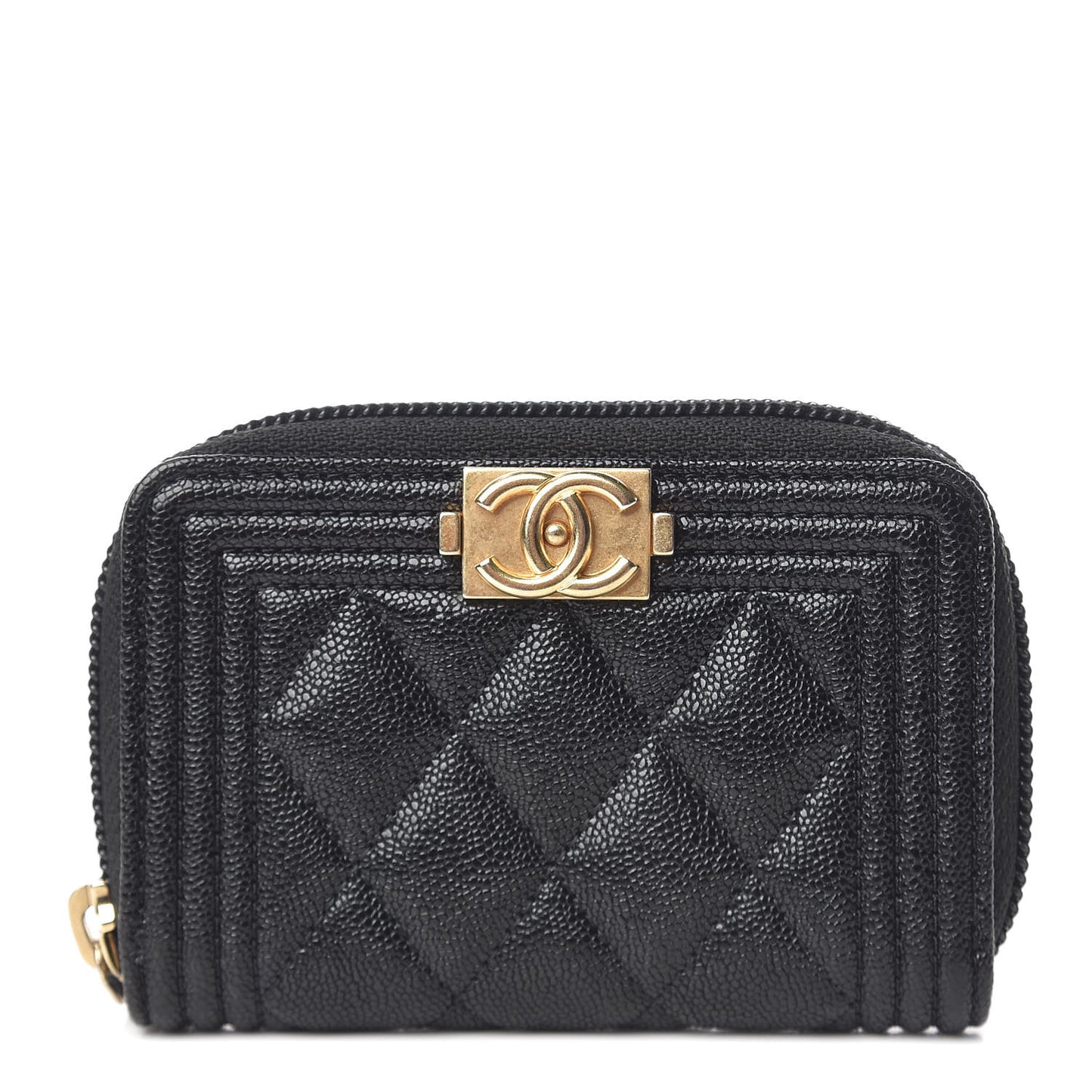Caviar Quilted Boy Zip Around Coin Purse Wallet Black