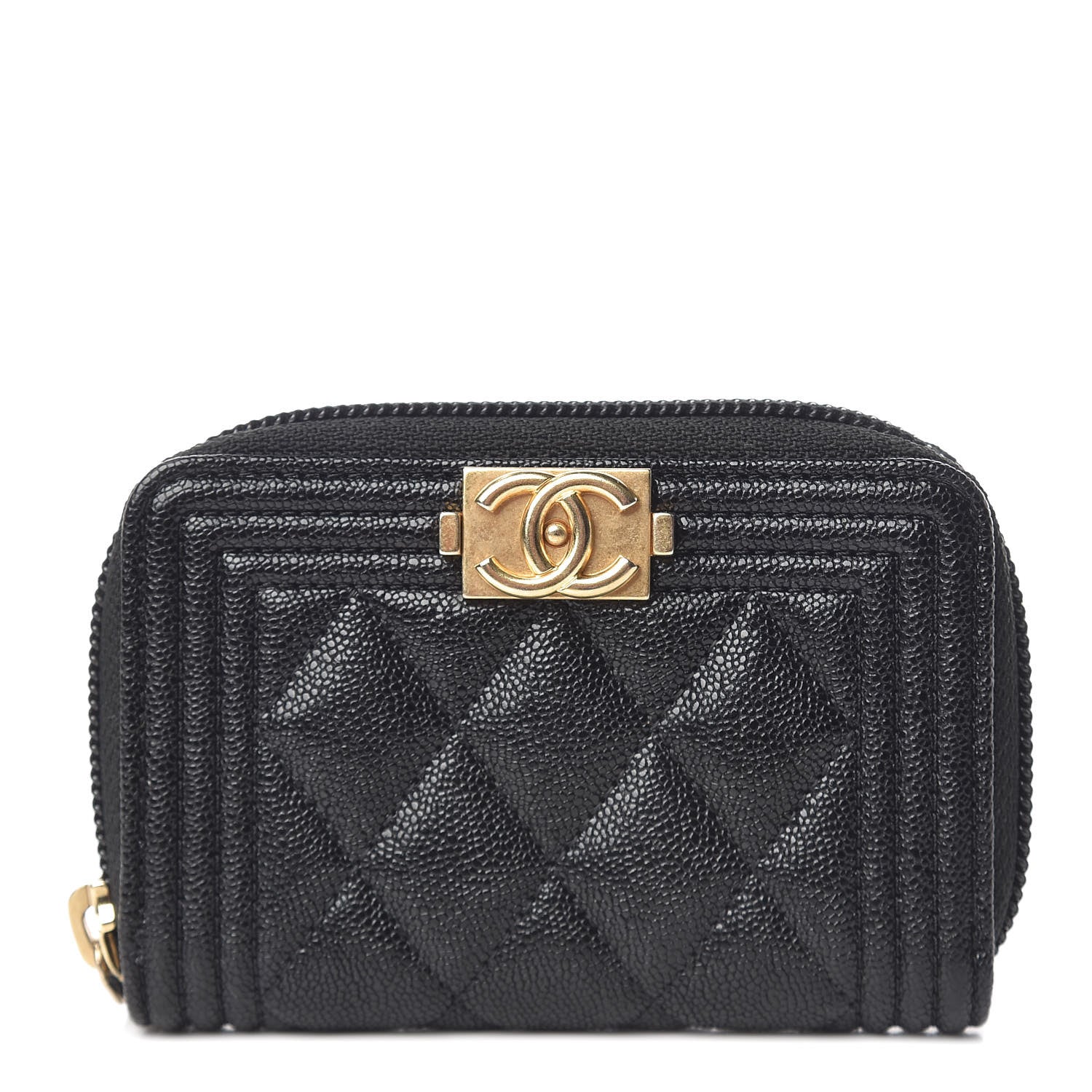 Chanel Caviar Quilted Boy Zip Around Coin Purse Wallet Black 1 of 8