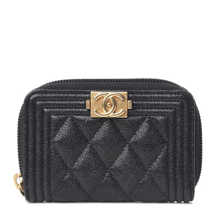 Chanel Caviar Quilted Boy Zip Around Coin Purse Wallet Black 1 of 8