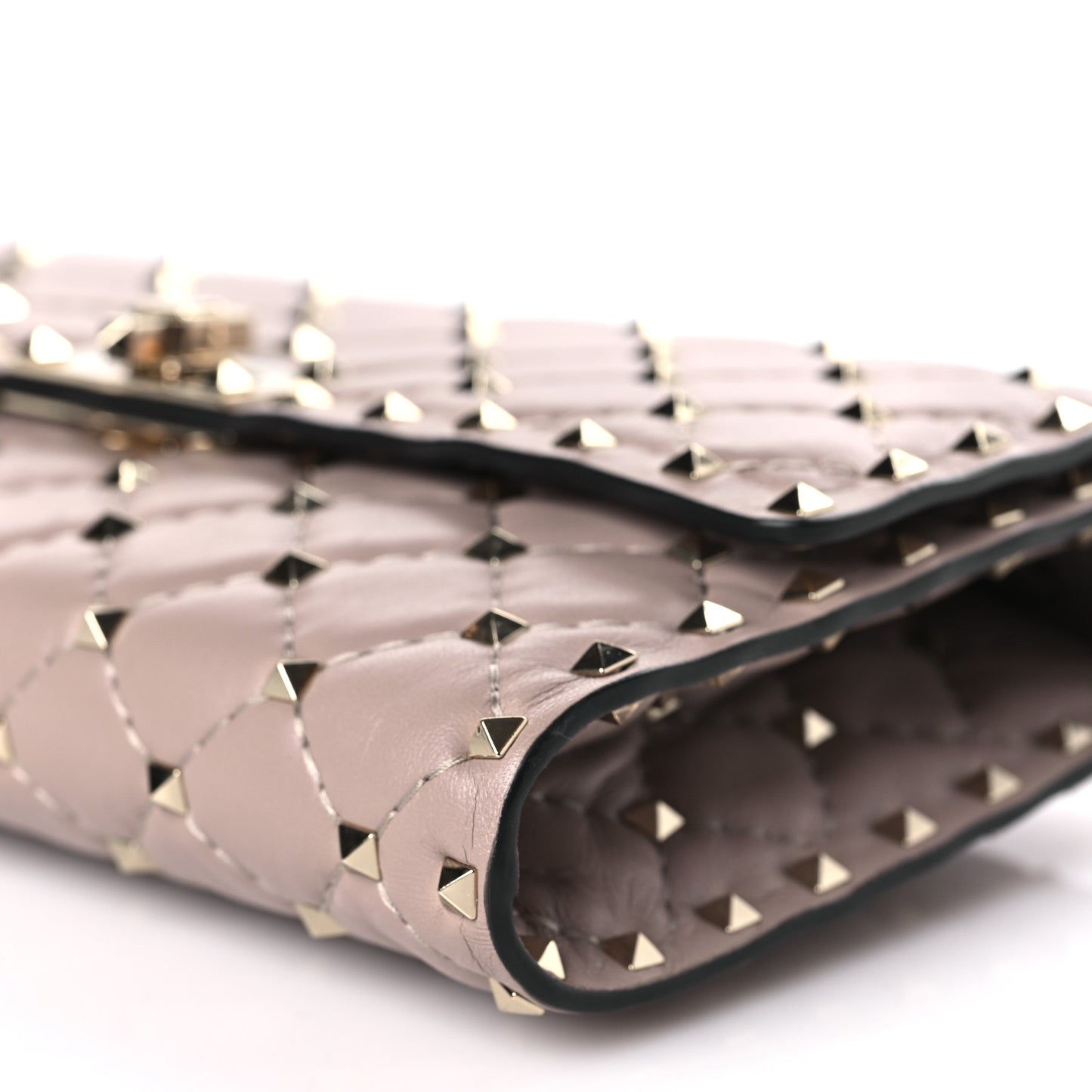 Lambskin Rockstud Spike Wallet on Chain Poudre
