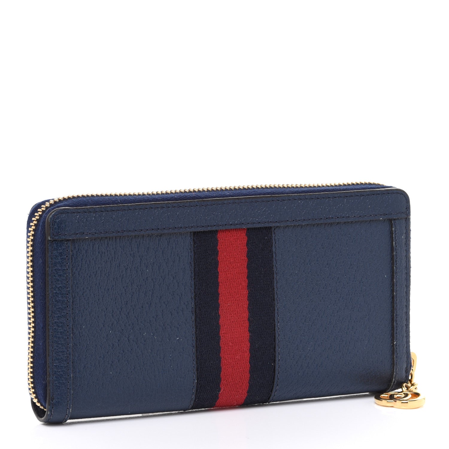 Gucci Textured Dollar Calfskin Web Ophidia Zip Around Wallet Blue Agata 3 of 6