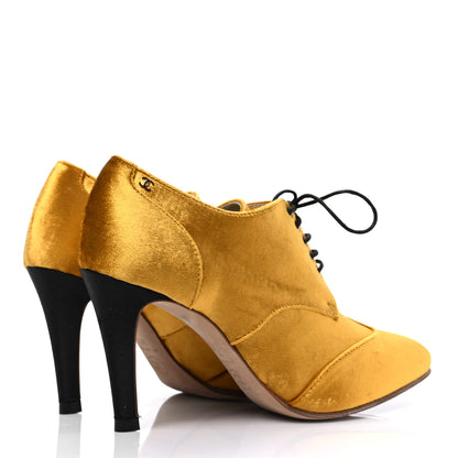 Chanel Velvet CC Lace Up Ankle Boots 37.5 Gold 4 of 7