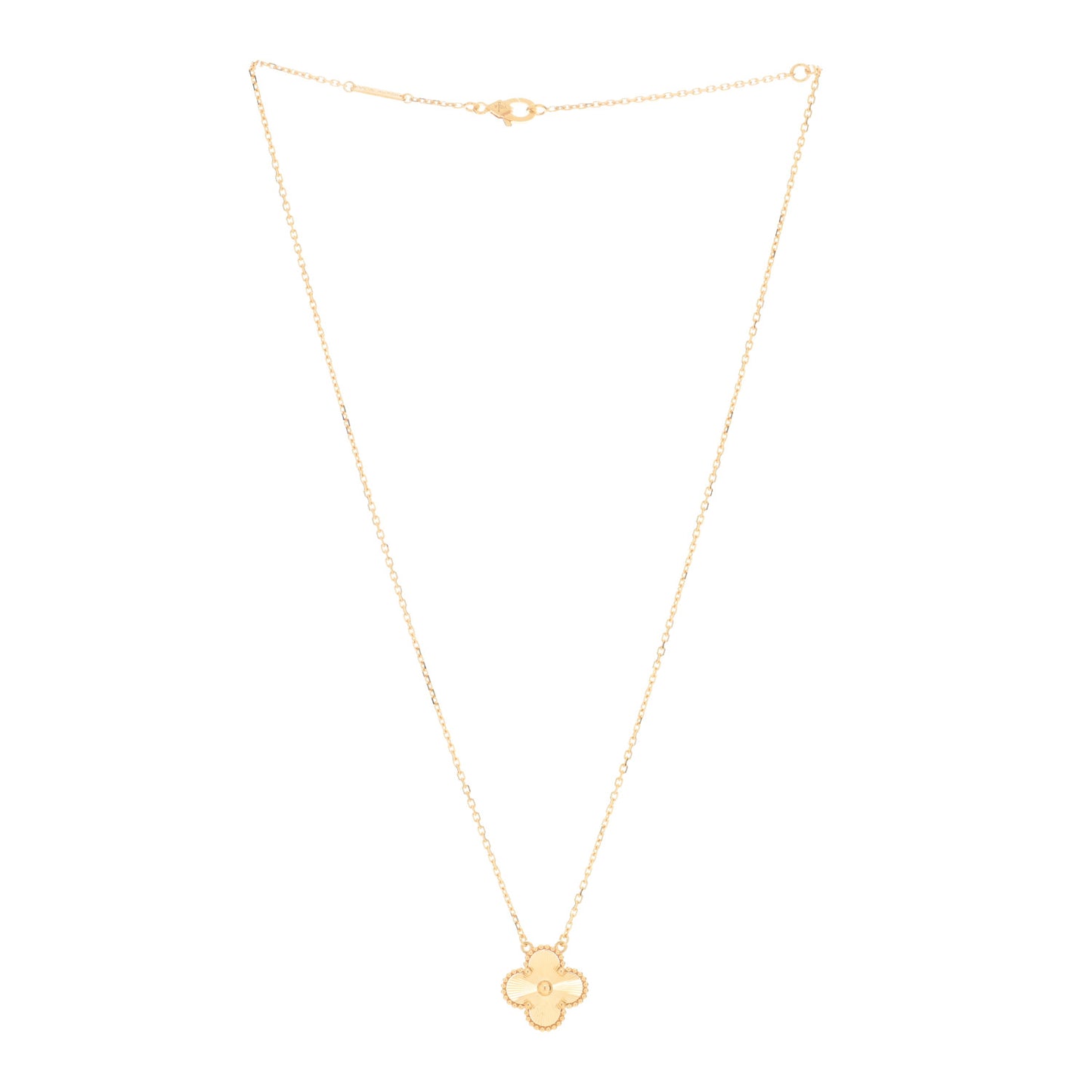 18K Yellow Gold Guilloche Vintage Alhambra Pendant Necklace