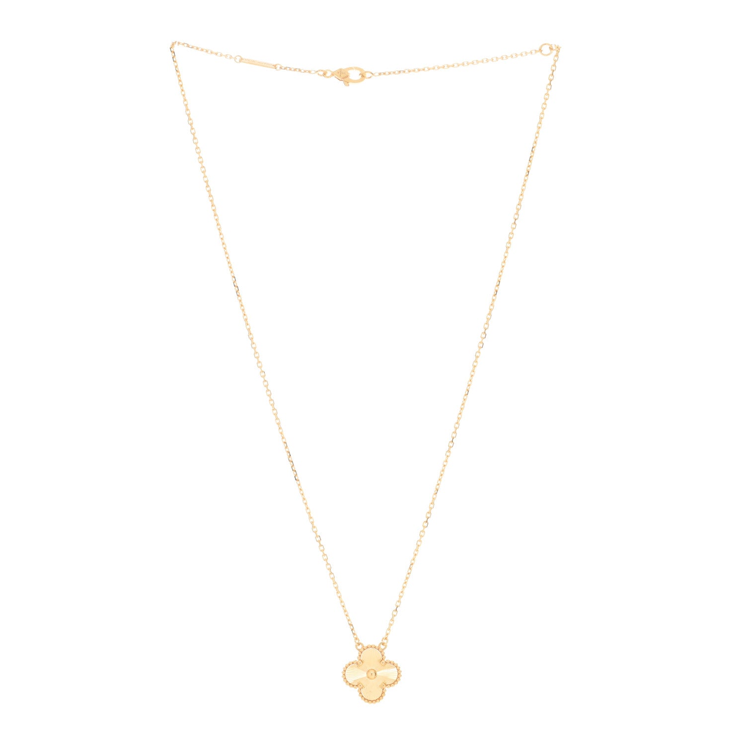 Van Cleef & Arpels 18K Yellow Gold Guilloche Vintage Alhambra Pendant Necklace 2 of 4