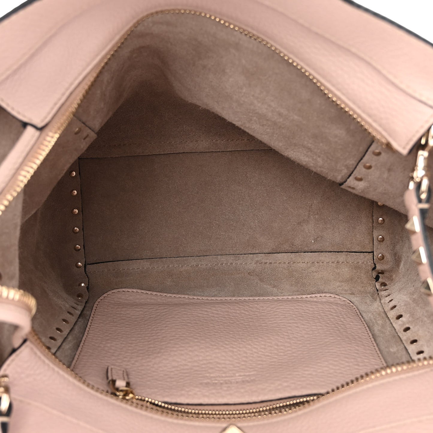 Grained Calfskin Rockstud Double Handle Tote Poudre