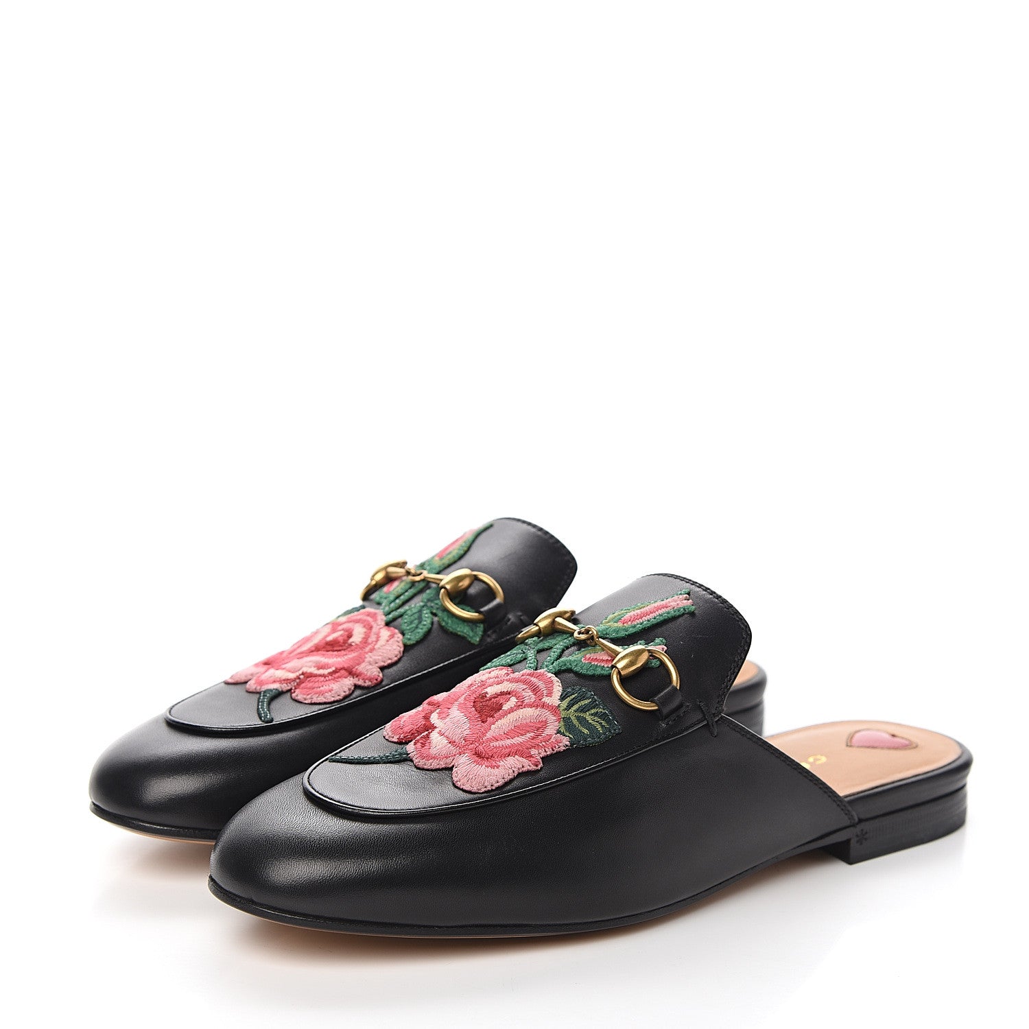 Gucci Calfskin Flower Embroidered Womens Princetown Slippers 37.5 Black 3 of 9