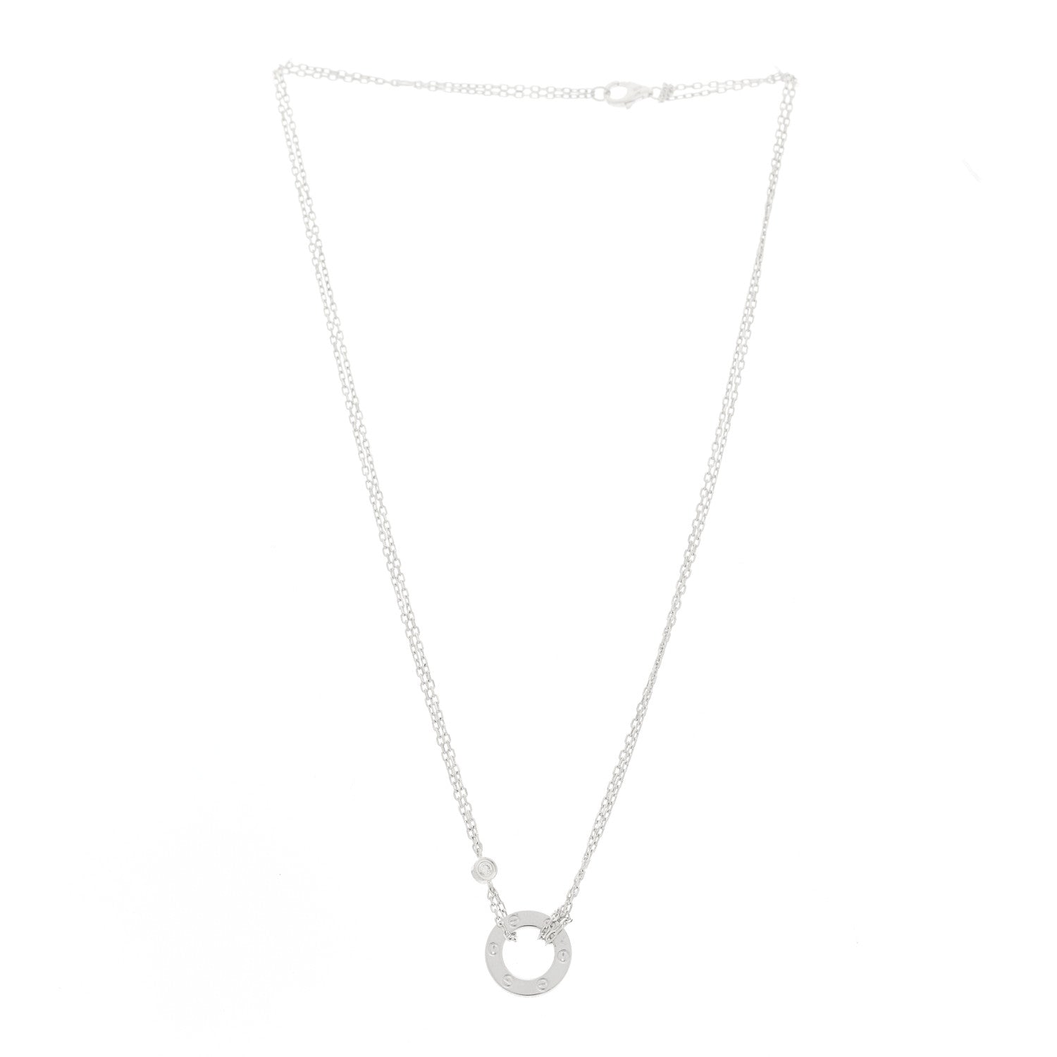 Cartier 18K White Gold 2 Diamond LOVE Necklace 3 of 5