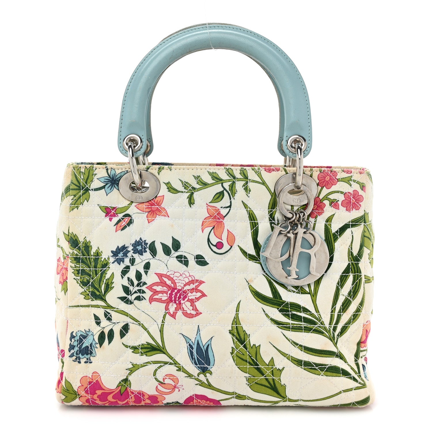 Christian Dior Canvas Cannage Floral Print Medium Lady Dior White Multicolor 1 of 19