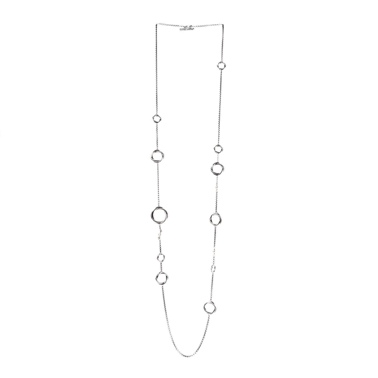 David Yurman Sterling Silver Pearl Infinity Station Chain Necklace 3 of 5