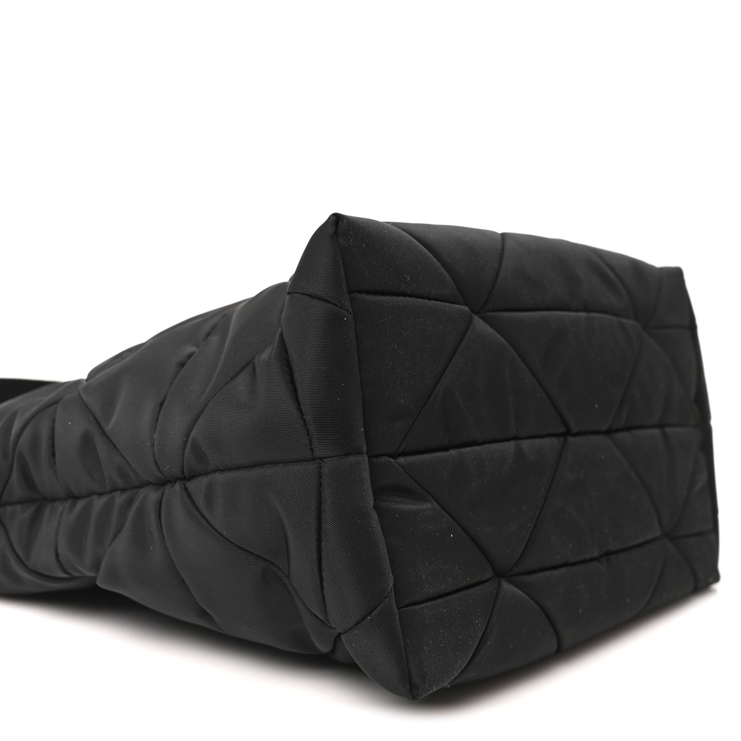 Re-Nylon Nappa Triangle Quilted Padded Double Handled Zip Pocket Tote Black