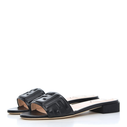 Fendi Nappa FF Embossed Flat Slide Sandals 38.5 Black 3 of 9