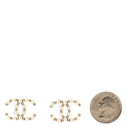 Chanel Pearl Crystal Nefertiti CC Earrings Gold 2 of 4