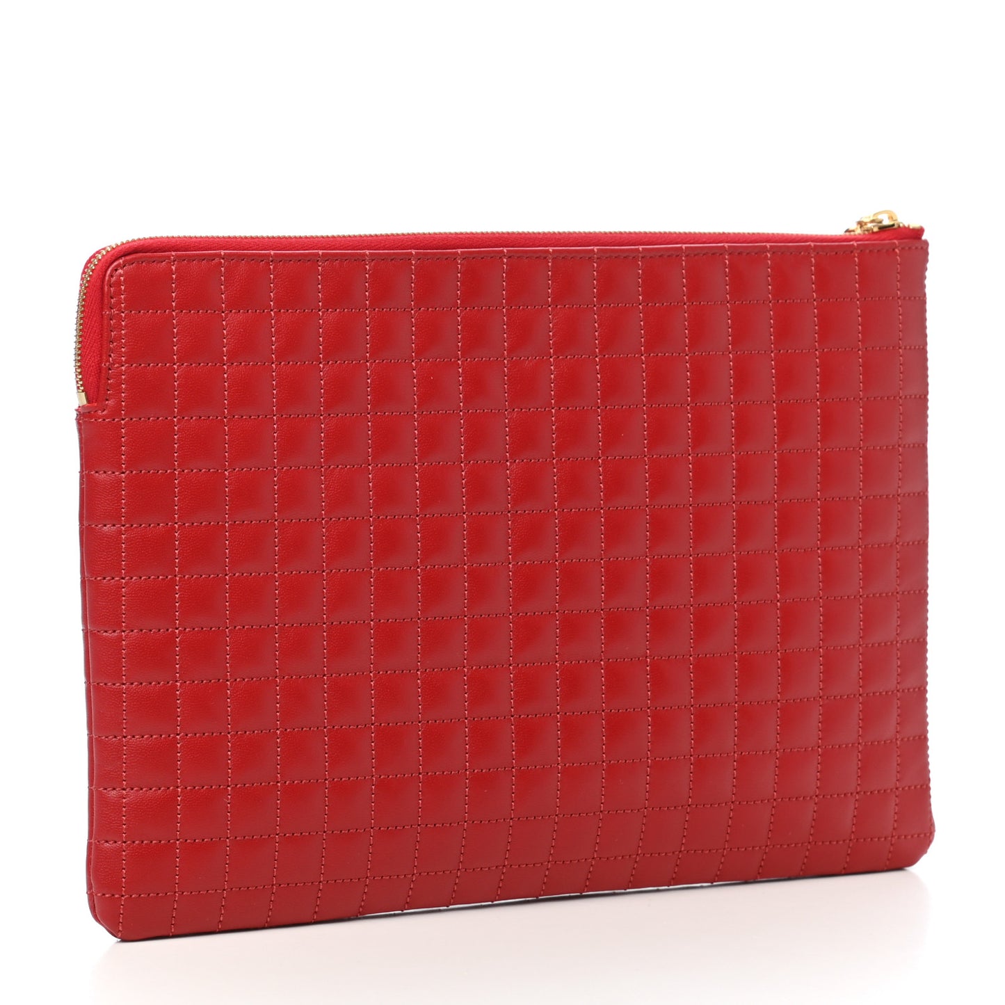 Calfskin Quilted C Charm Pouch Red