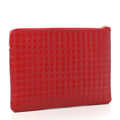 Celine Calfskin Quilted C Charm Pouch Red 3 of 7