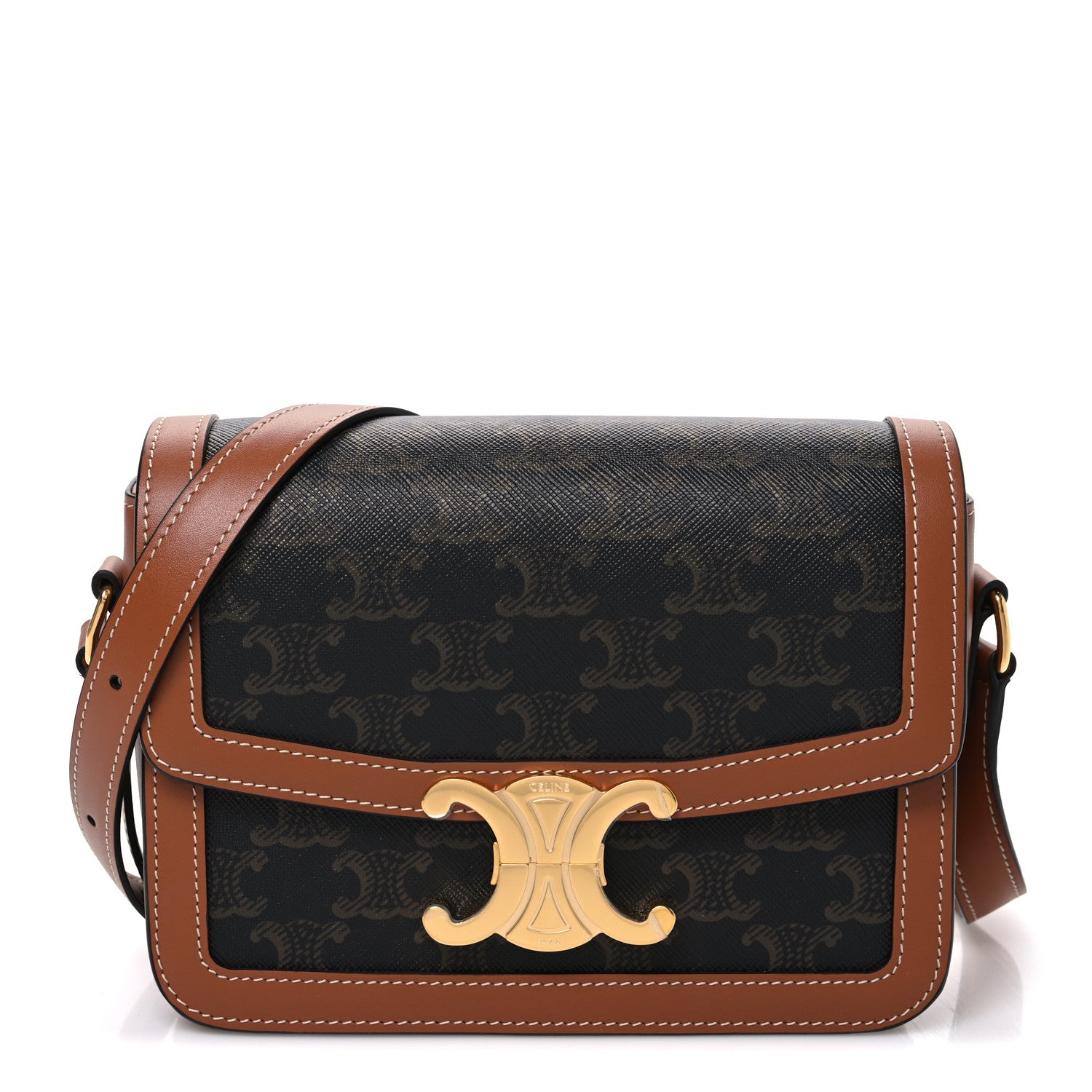 Celine Calfskin Triomphe Canvas Teen Triomphe Bag Tan 1 of 11