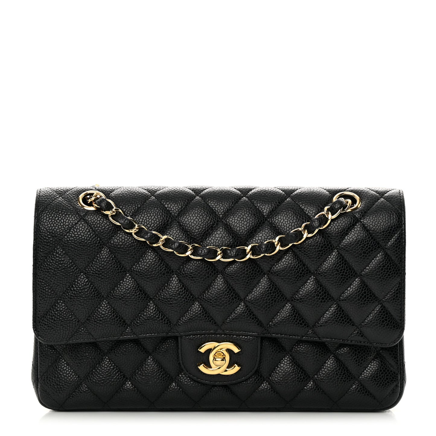 Caviar Quilted Medium Double Flap Black