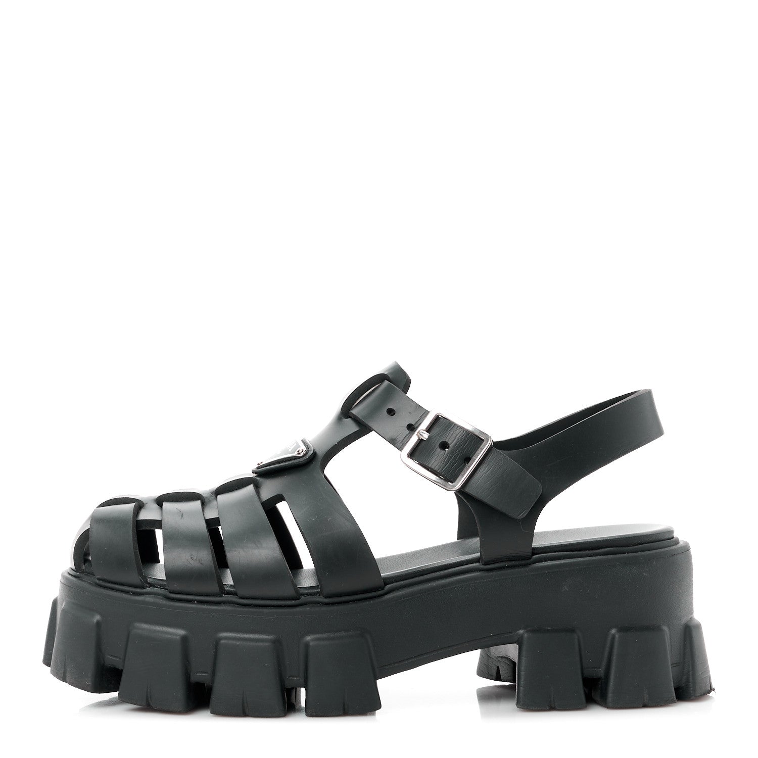 Prada Foam Rubber Triangle Logo Monolith 55mm Cage Sandals 36 Black 1 of 11