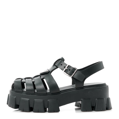 Prada Foam Rubber Triangle Logo Monolith 55mm Cage Sandals 36 Black 1 of 11