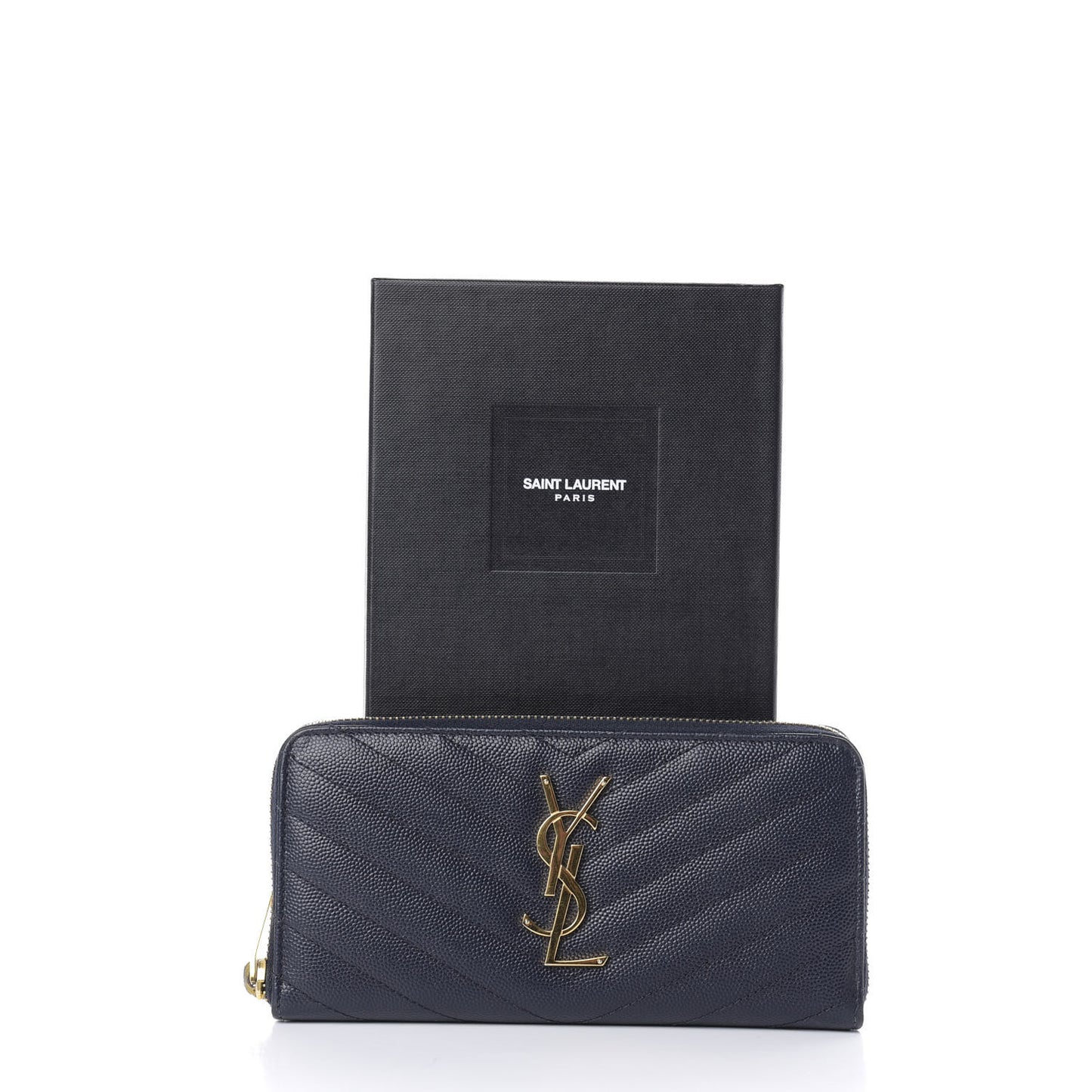 Grain De Poudre Matelasse Chevron Monogram Zip Around Wallet Navy