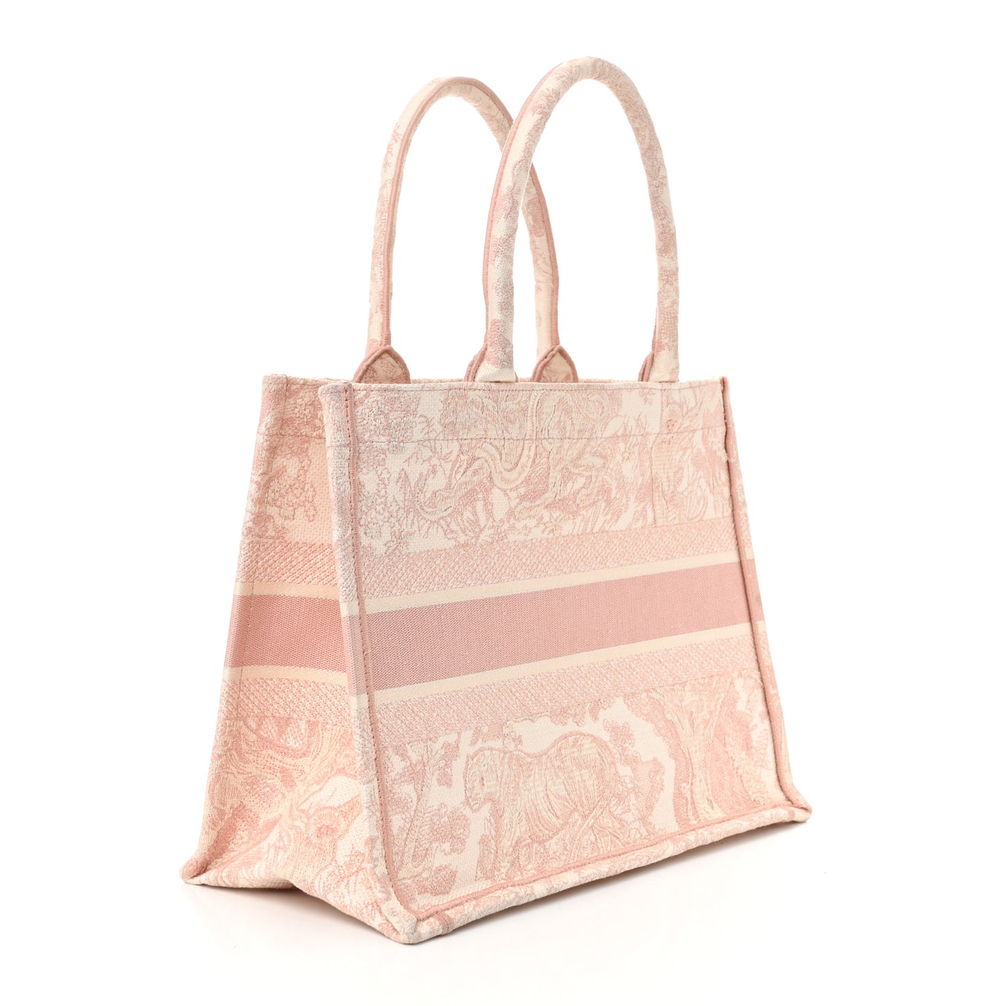 Canvas Toile De Jouy Embroidered Medium Book Tote Pink