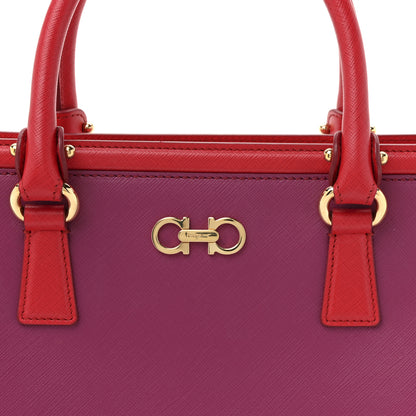 Salvatore Ferragamo Printed Calfskin Gancini Tote Red Purple 8 of 13