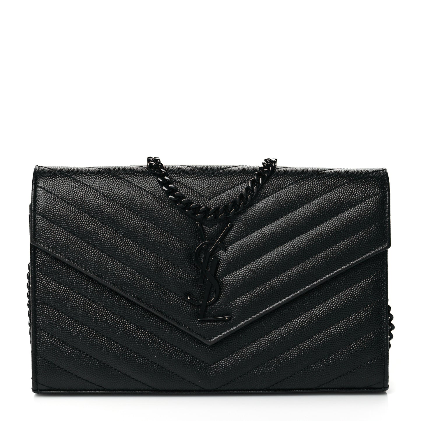 Grain De Poudre Matelasse Chevron Monogram Chain Wallet Black