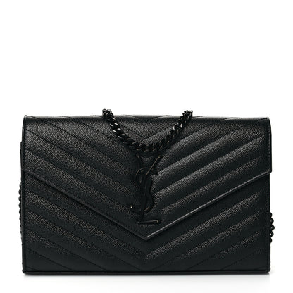 Saint Laurent Grain De Poudre Matelasse Chevron Monogram Chain Wallet Black 1 of 11