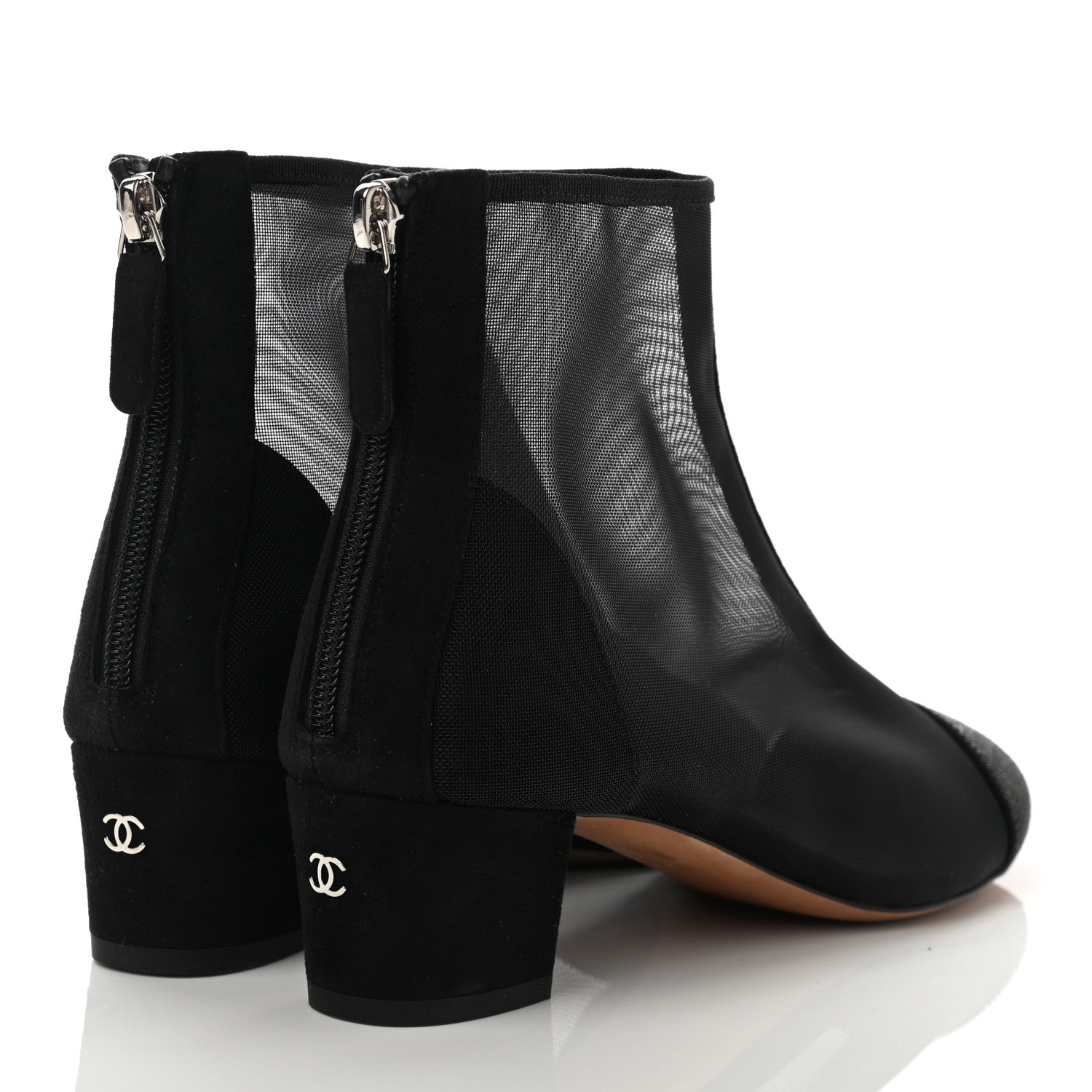 Chanel Mesh Suede Cap Toe Embellished Short Boots 38 Black 4 of 7