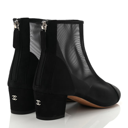 Chanel Mesh Suede Cap Toe Embellished Short Boots 38 Black 4 of 7