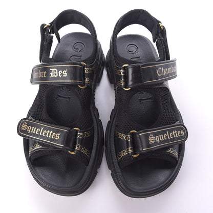Gucci Nappa Mesh Chambre des Squelettes Mens Aguru Sandals 9 Black Gold 6 of 13